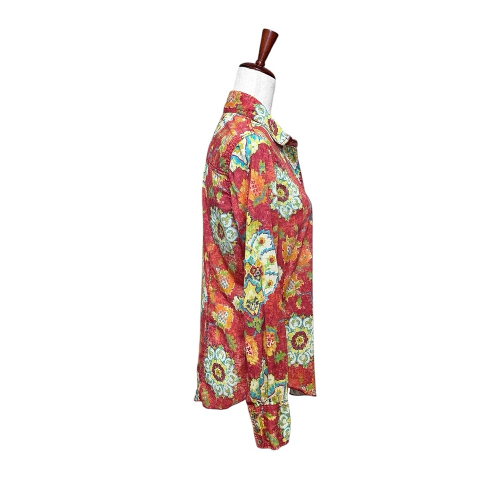 Sundance Cino Floral Red Teal Boho Button Down Top Size S #2076 - Picture 4 of 8
